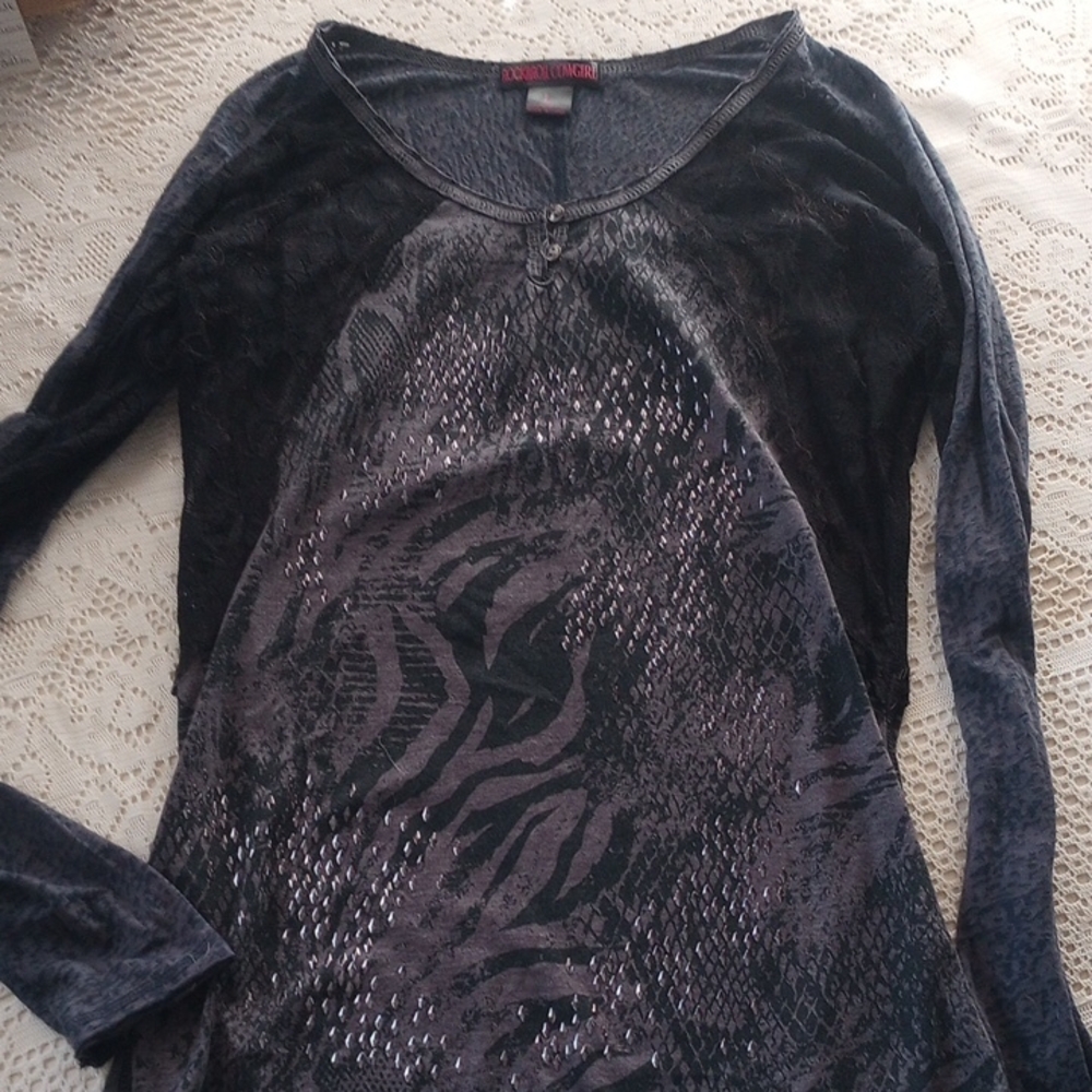 Rock & Roll Cowgirl Black and Gray Long Sleeve Top